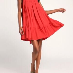 Lulus Tier for It Red Tiered Ruffled Tie-Back Mini Dress size XL
